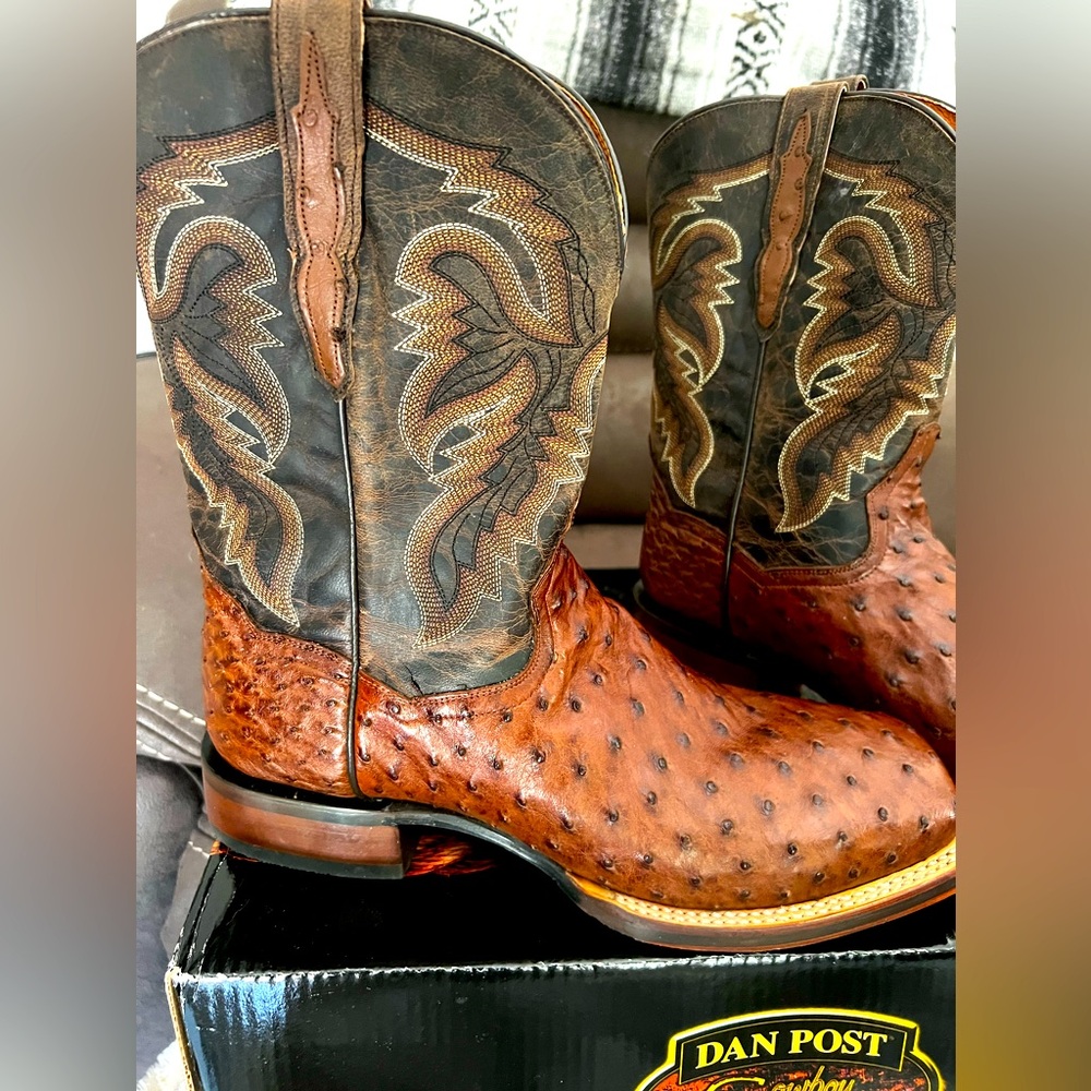 ***SOLD~~~~~>NWT Dan Post Dillinger Full Quill Ostrich Square Toe Cowboy Boots - Picture 1 of 15